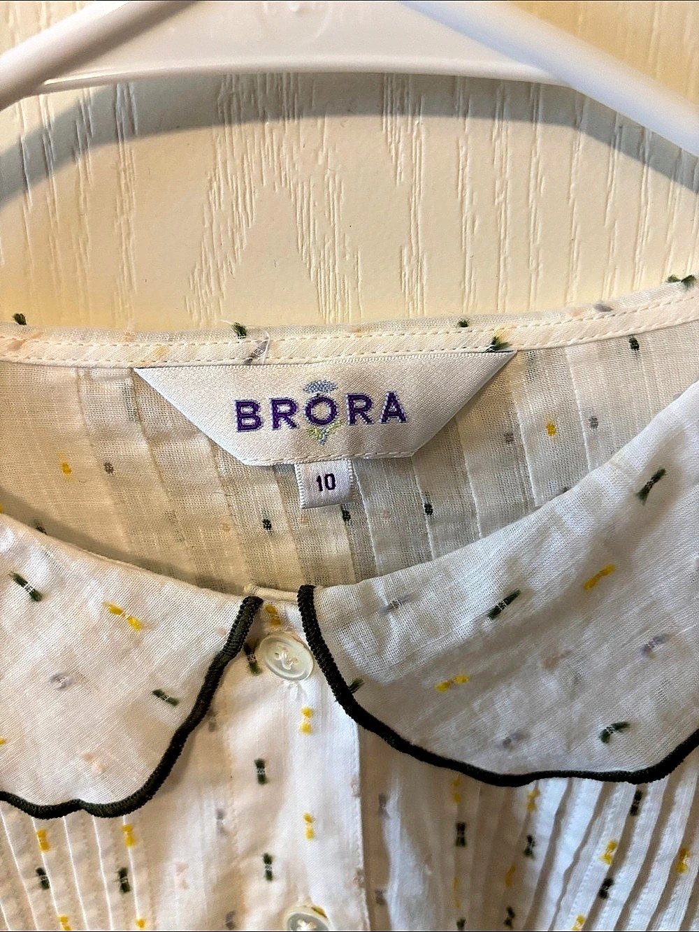 BRORA Dobby Spot Cotton Blouse White & Yellow Size 10 - Picture 6 of 9